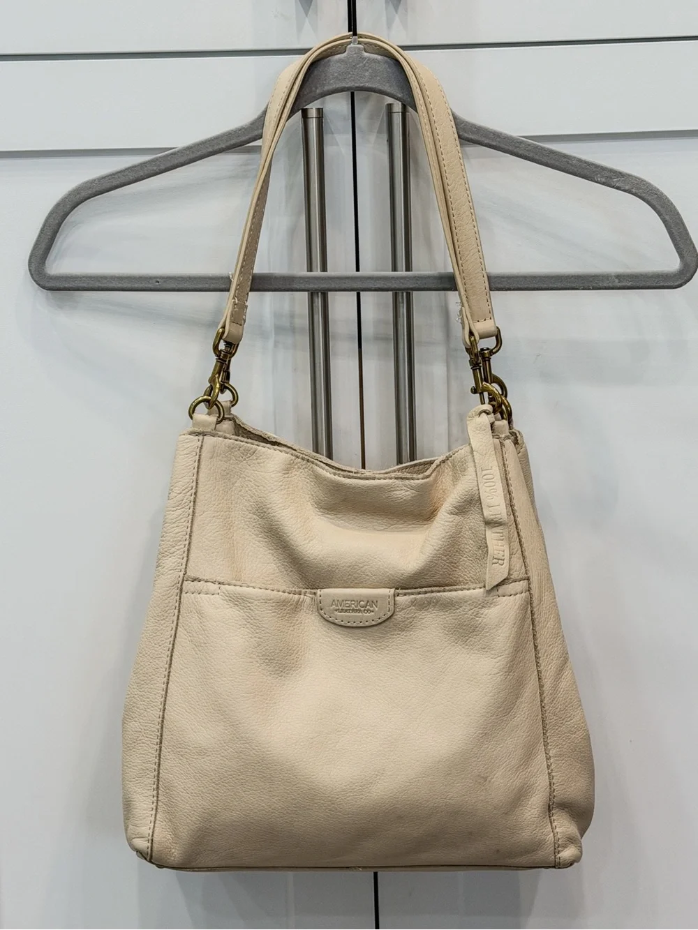 American Leather Co Austin Triple Entry Pebbled Leather Bucket Bag